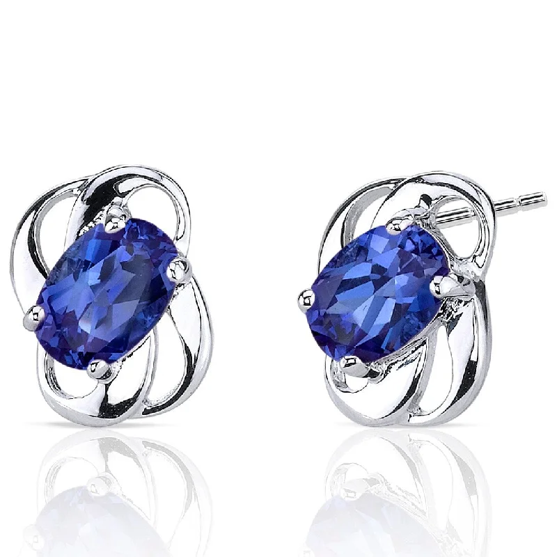 women's dragonfly earrings -Sterling Silver 2ct Created Sapphire Oval Stud Earrings