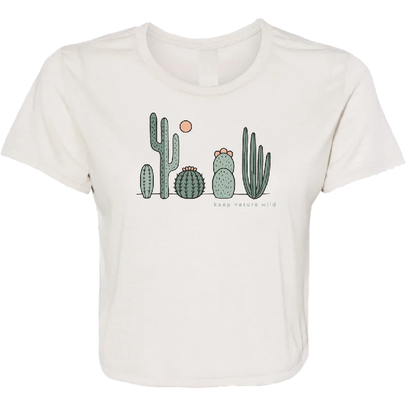 ladies' polka dot tops -Women's Cactus Friends Cropped Tee