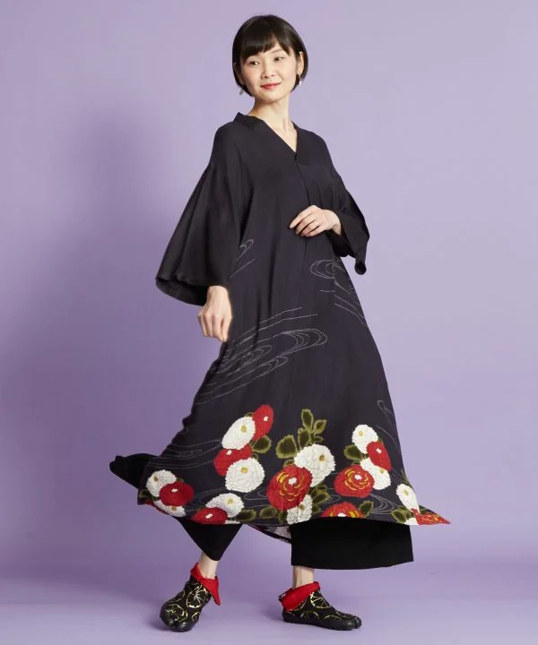 women's faux wrap midi dress -Peony KIMONO Dress