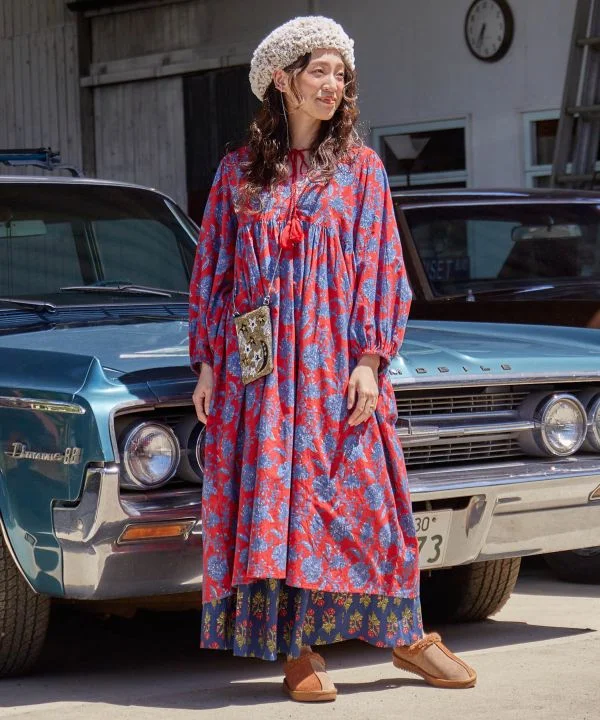 women's boho maxi dress -Block Print Style Dress