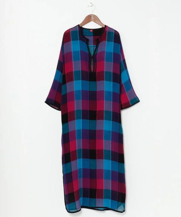 women's floral print wrap dress -Madras Check Dress