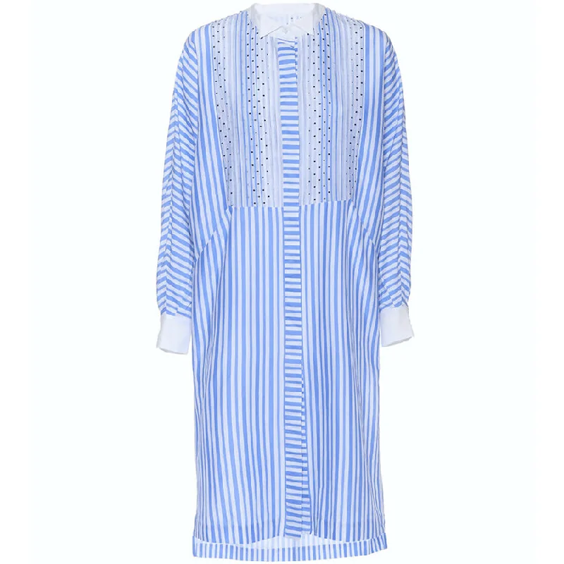 women's ruffled wrap-style dress -BLUE WHITE BLOUSE DRESS "BIANCA"