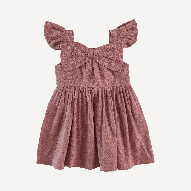 women's high-waisted pleated dress -big bow dress | withered rose | organic cotton gauze