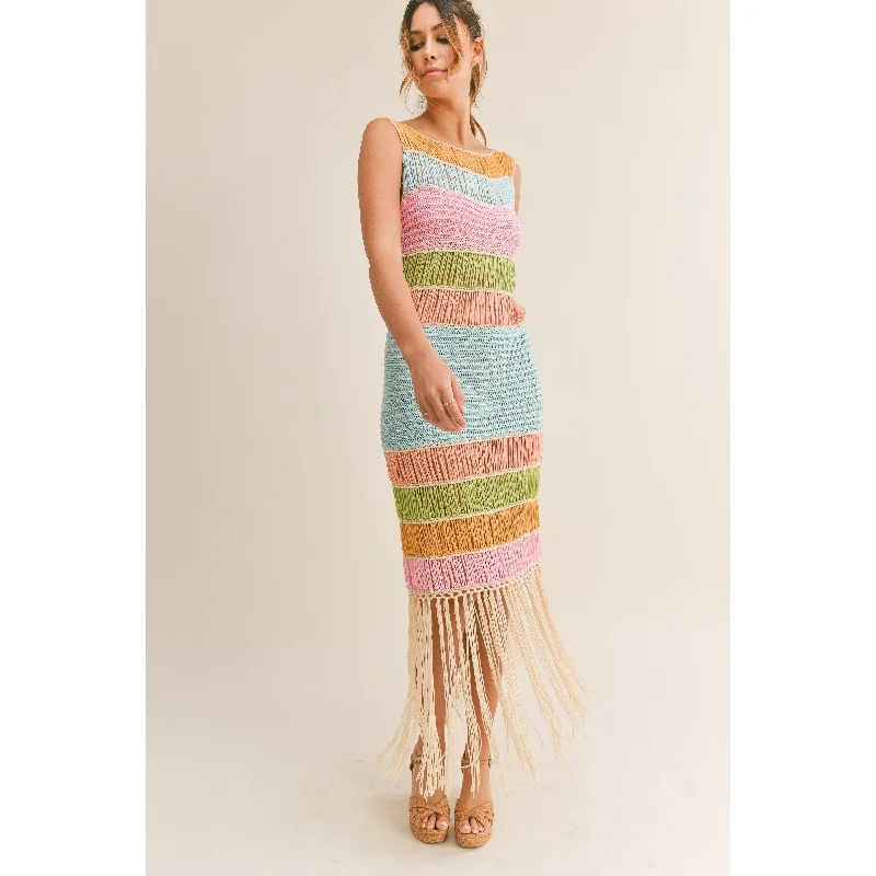 women's halter neck dress -Crochet rainbow dress