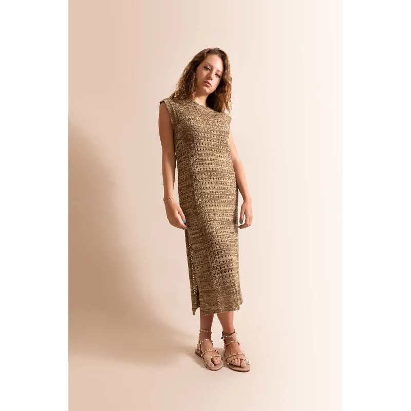 women's smocked midi dress -MARBLED DRESS