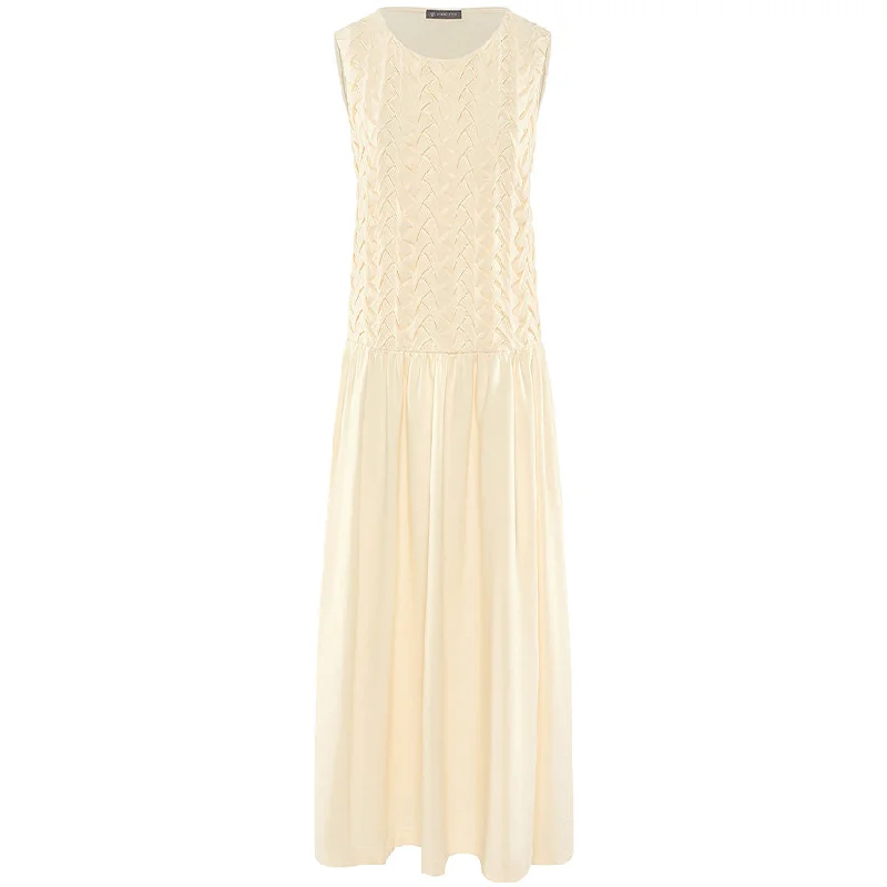 women's high-neck ribbed dress -FLOOR LENGTH DRESS "FATOU" IN CREME WHITE