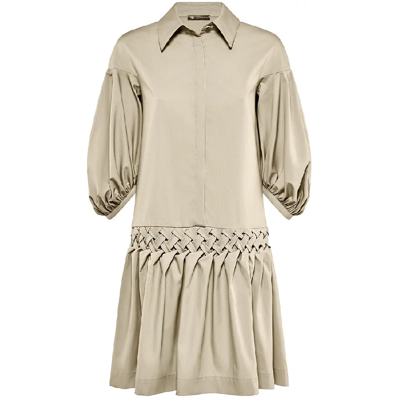 women's bohemian smocked dress -BEIGE "JOLEEN" DRESS WITH HAND-CRAFTED SMOCK