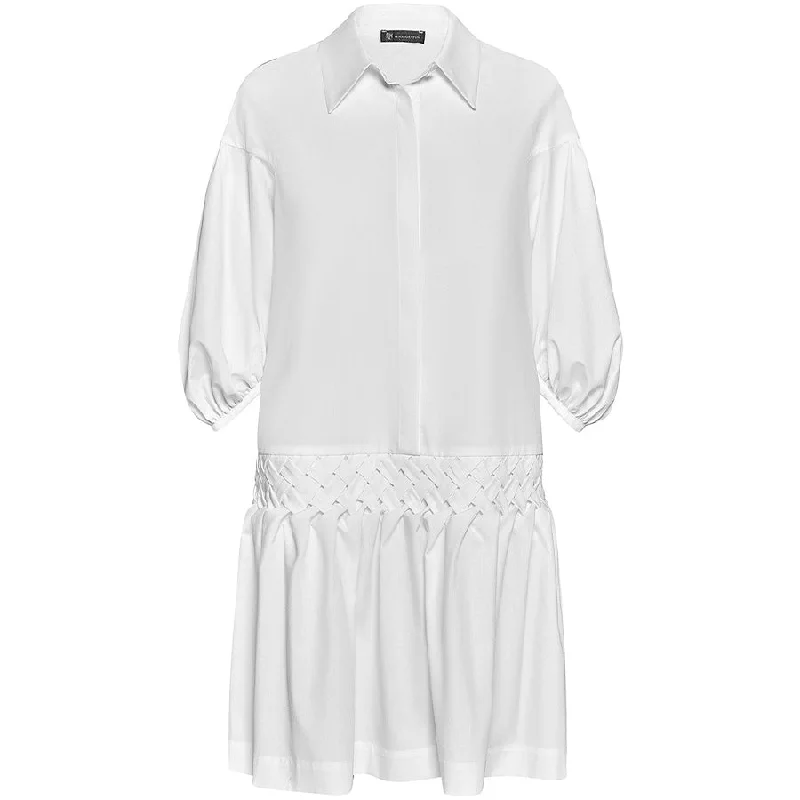 trendy cutout waist dress for women -WHITE "JOLEEN" DRESS WITH HAND-CRAFTED SMOCK