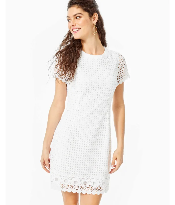 women's cold-shoulder dress -Lilly Pulitzer Jennifer Shift Dress - Resort White Grid Eyelet