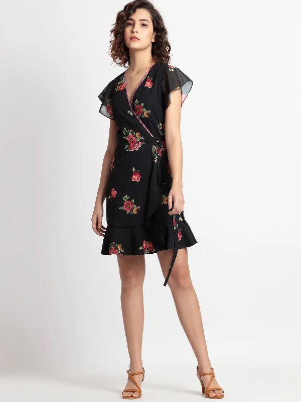 women's tiered midi dress -Rose Garden Wrap Dress