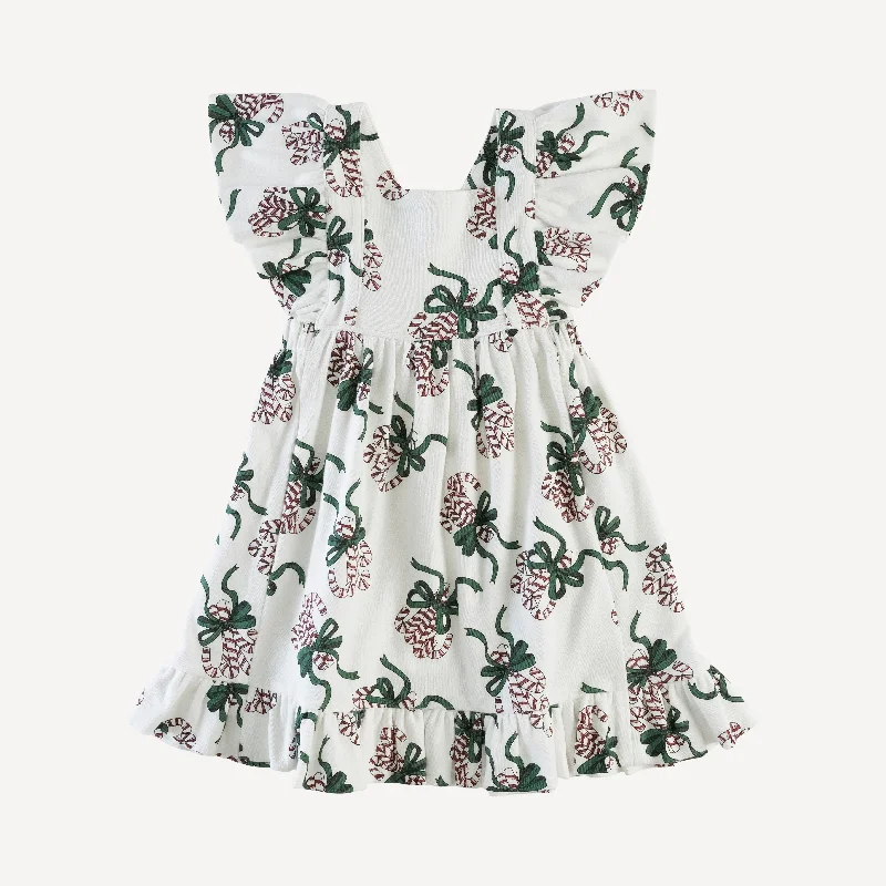 ladies' chiffon maxi dress -ruffle strap dress | candy canes | organic cotton interlock