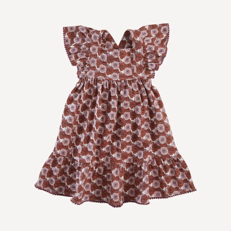 ladies' tie-waist dress -ruffle strap pom pom dress | poppies and daisies | organic cotton interlock