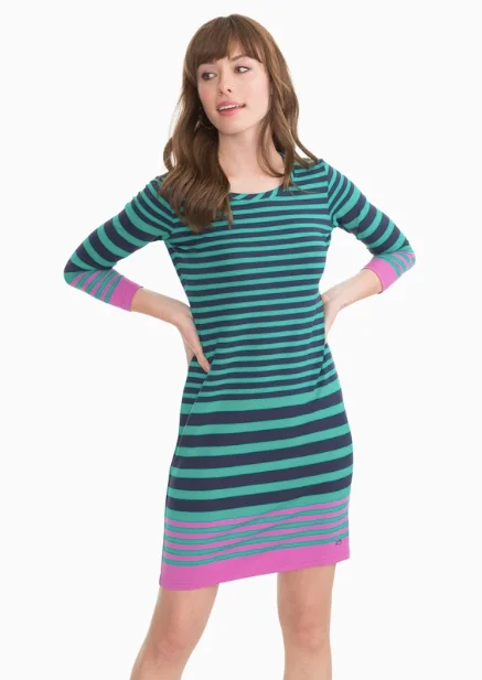 trendy metallic evening dress for women -Southern Tide Camille Striped Dress - Clover Green