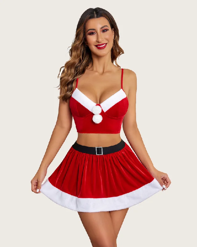 women's pencil skirts -Camisoles and Skirt Outfits Velvet Santa Costume Set