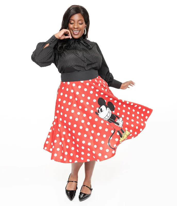 women's wool trousers -Disney Mickey & Friends Collection by Unique Vintage Plus Size Red & White Polka Dot Mickey Mouse Vivien Swing Skirt