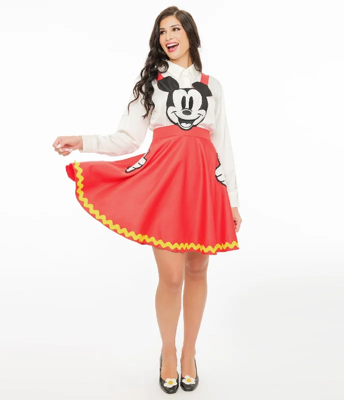 women's belted cargo pants -Disney Mickey & Friends Collection by Unique Vintage Red Mickey Face Pinafore