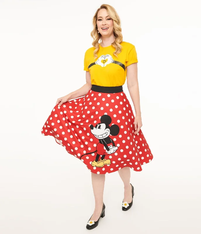 women's vegan leather trousers -Disney Mickey & Friends Collection by Unique Vintage Red & White Polka Dot Mickey Mouse Vivien Swing Skirt