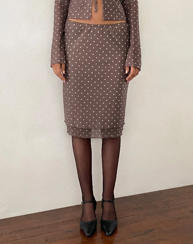 women's tailored trousers -Eldonia Midi Skirt in Basic Polka Brown