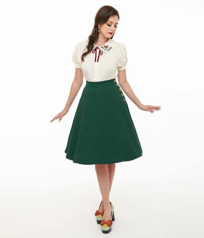 women's high-slit skirts -Hell Bunny 1950s Green Ravenwood Swing Skirt