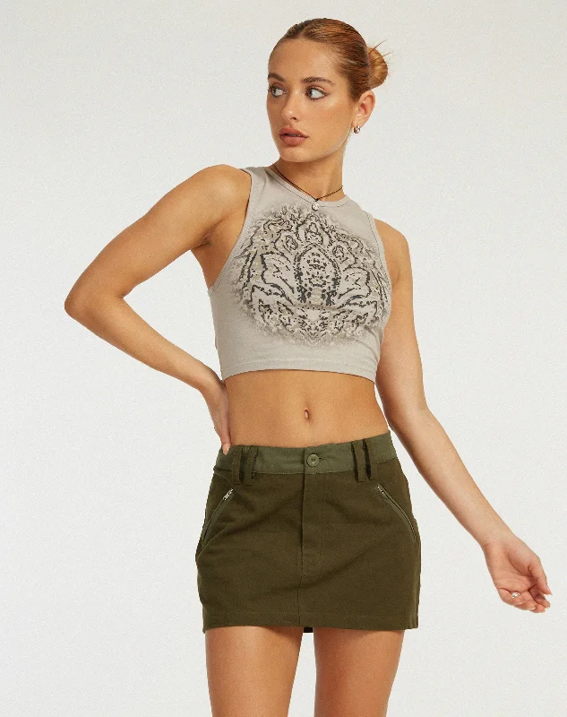 ladies' frill hem skirts -Ivette Mini Skirt in Dark Olive Khaki