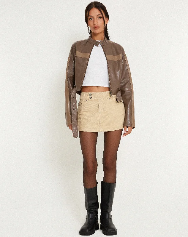 women's tuxedo pants -Low Rise Mini Skirt in Cord Light Tan