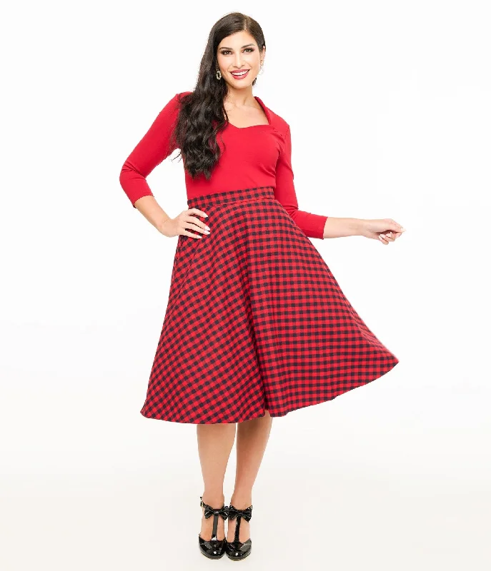 women's ankle grazer jeans -Red & Black Plaid Midi Skirt