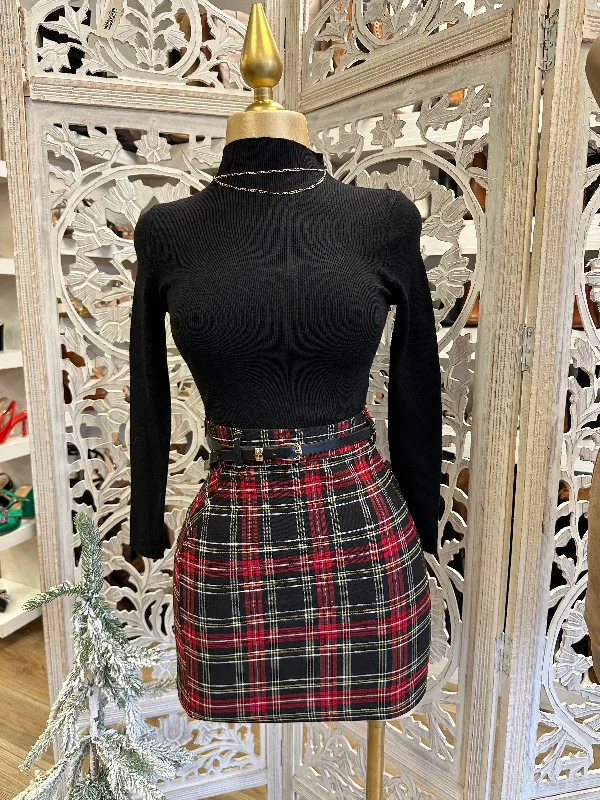 ladies' harem pants -Red plaid Mini Skirt with Belt