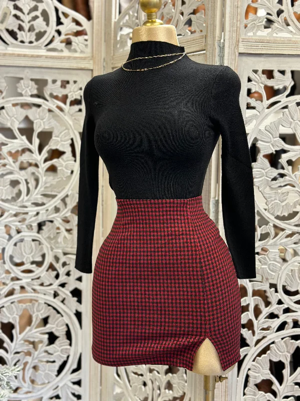 stylish maxi skirts for women -Red plaid Mini Skirt