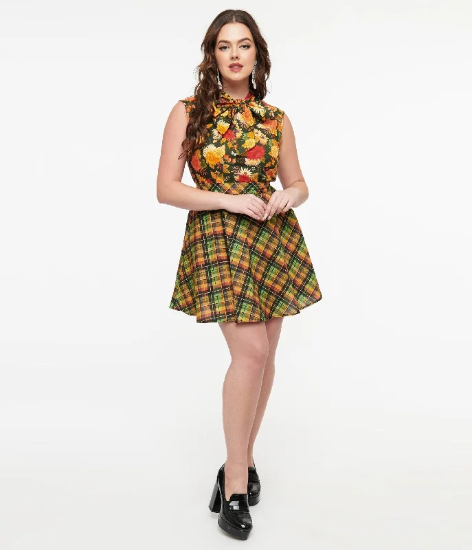 women's high-rise jeggings -Retrolicious 1950s Autumn Tartan Skater Skirt