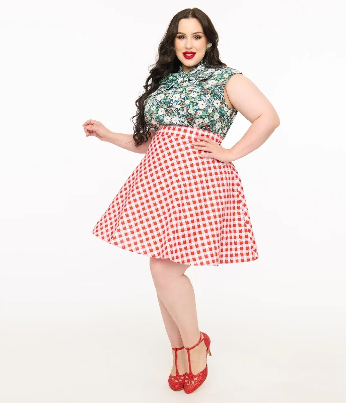 stylish straight-fit trousers for women -Retrolicious Plus Size 1950s Red Check Skater Skirt