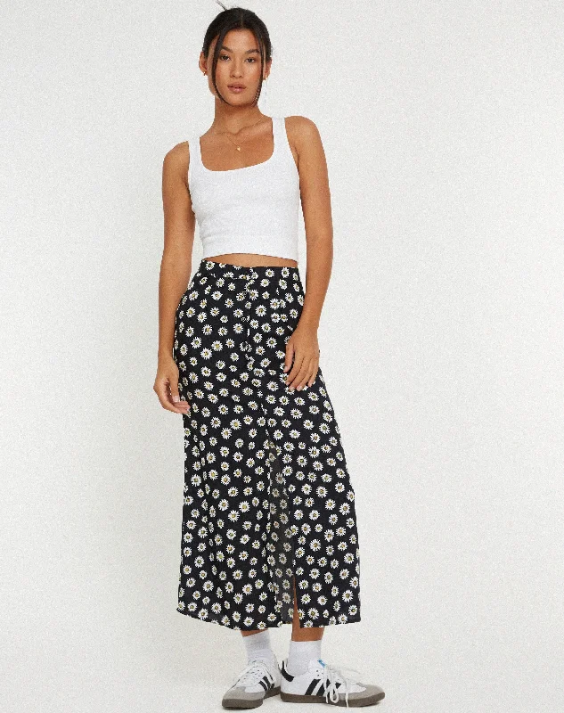 women's biker shorts -Rima Midi Skirt in Grunge Daisy Black