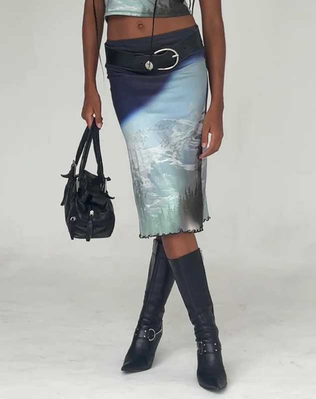 stylish ripped skinny jeans for women -Rujha Midi Skirt in Abstract Landscape Collage