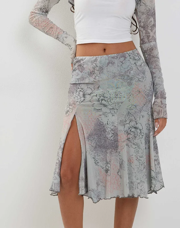 trendy distressed jeans for women -Sloane Midi Skirt in Pastel Floral Lace