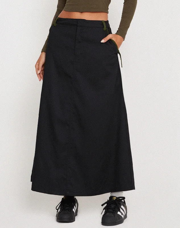 trendy bell-bottom jeans for women -Sorrel Midi Skirt in Black Forest Green