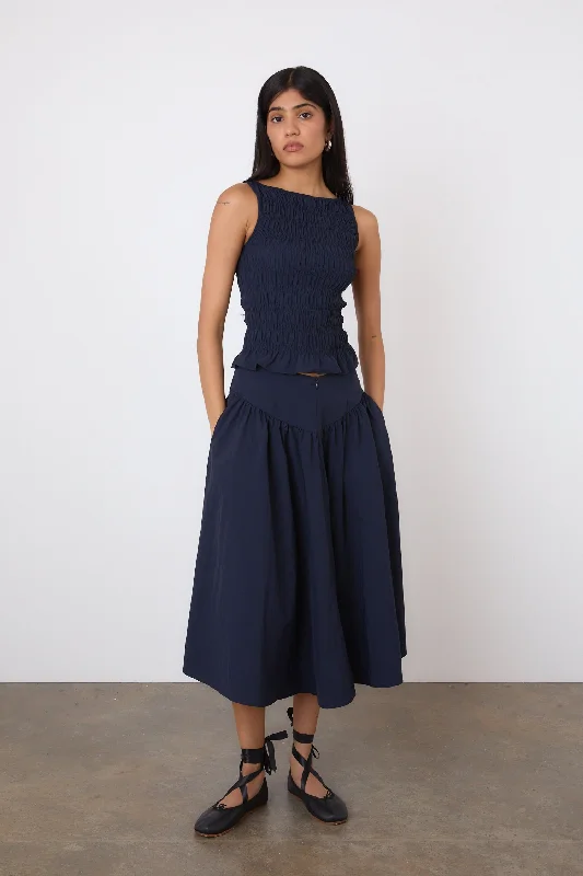 women's formal dress pants -The Deba Midi Skirt, Midnight