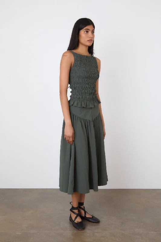 women's slouchy trousers -The Deba Midi Skirt, Slate Green