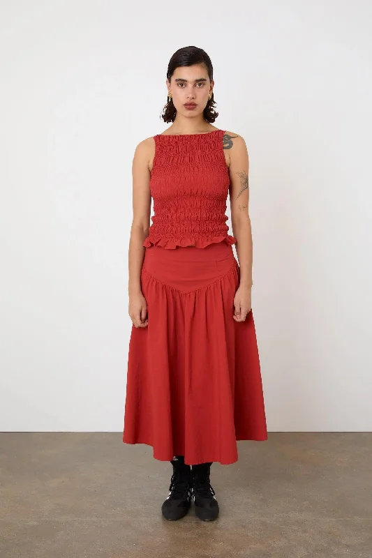 ladies' harem pants -The Deba Midi Skirt, Tomato