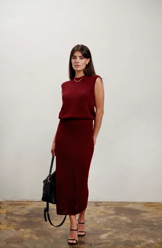 women's ruched skirts -The Nina Midi Skirt- Burgundy