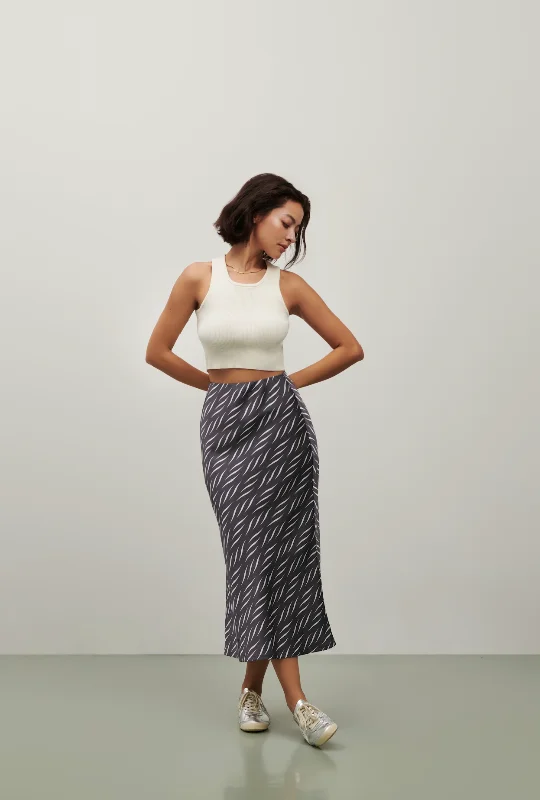 ladies' A-line skirts -The Olivia Slip Skirt- Grey Lines Print