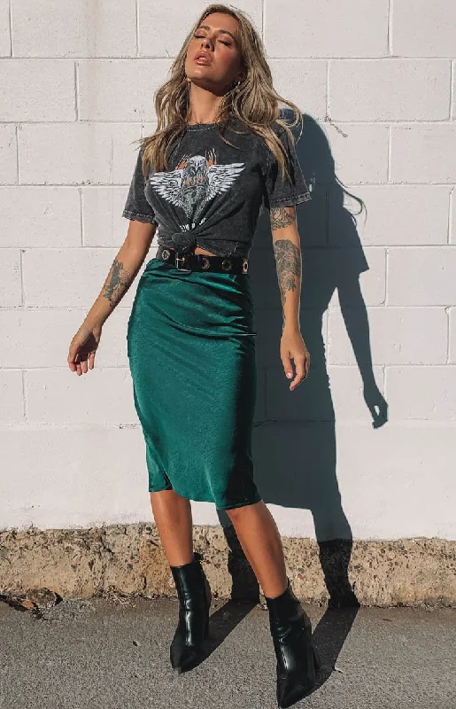 women's faux leather skirts -Trisha Midi Skirt Emerald