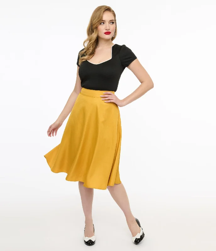 women's leather leggings -Unique Vintage 1950s Yellow High Waist Vivien Swing Skirt