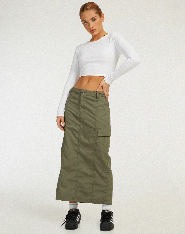 women's fleece-lined leggings -Widya Cargo Midi Skirt in Dark Olive